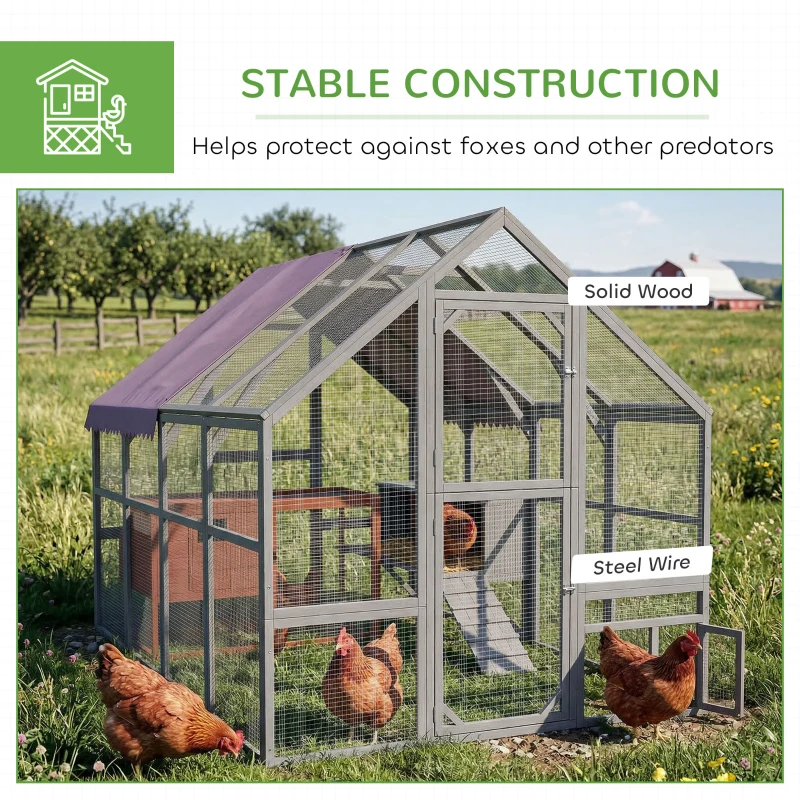 PawHut Kurnik, dom dla kur, buda dla kur, wejście, odporny na warunki pogodowe, 280 x 185,5 x 188 cm, Szary