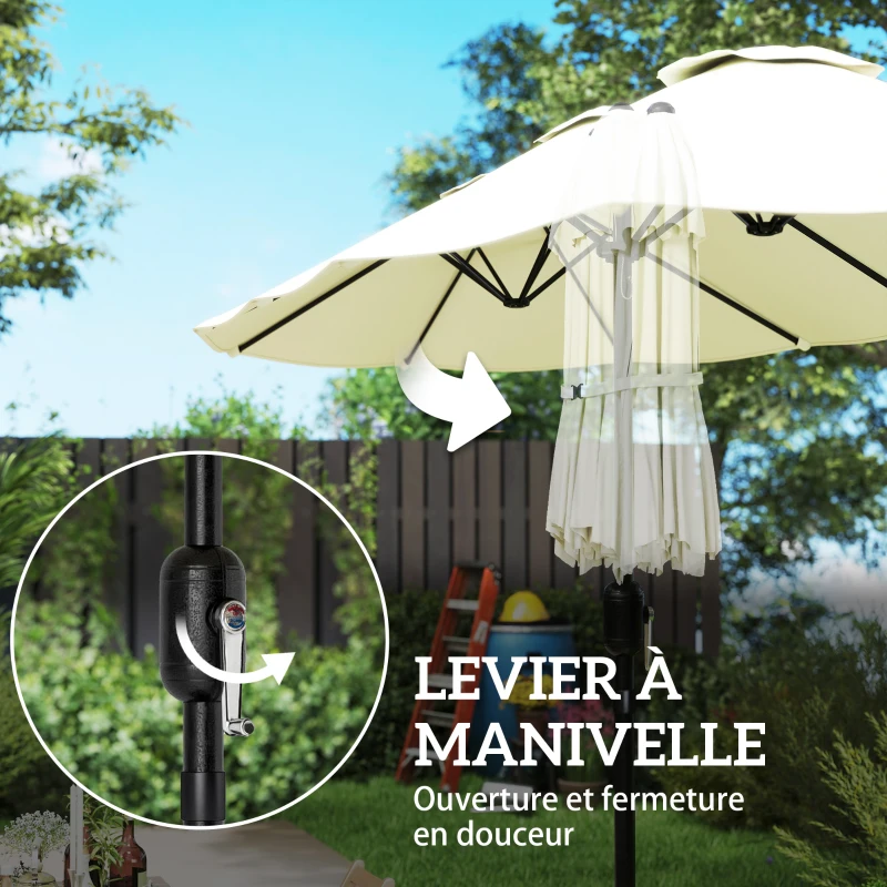 Outsunny Parasol de jardin extérieur parasol double face rectangulaire base et sacs de sable protection UV 50+ 295x148cm beige