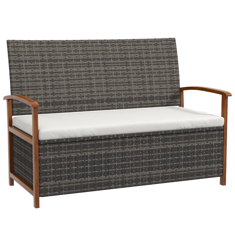 Outsunny Banc de jardin 2 places avec coussin d'assise rembourré - 2 en 1 avec coffre de rangement