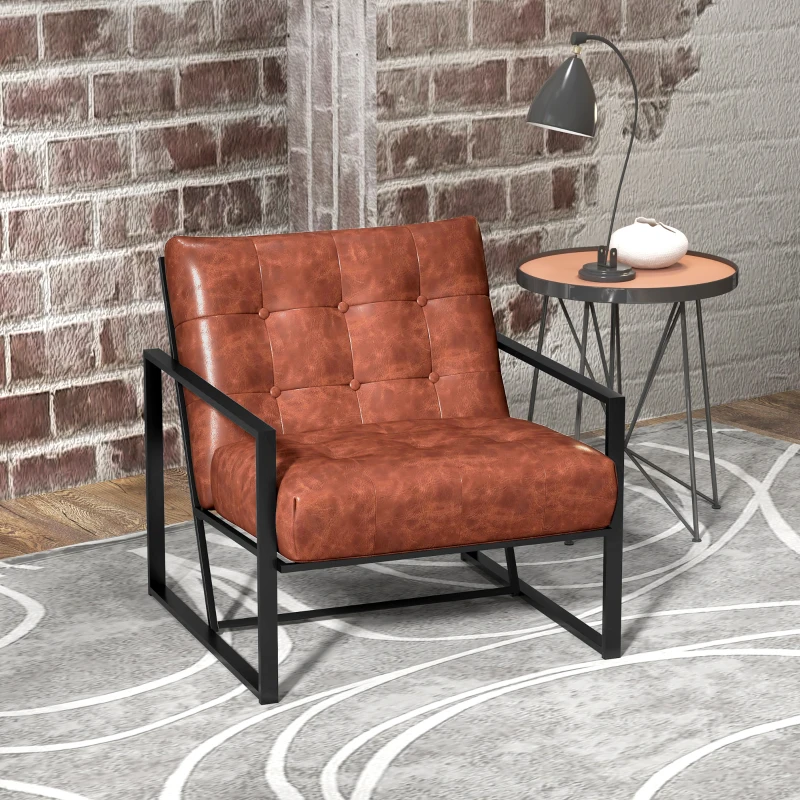 HOMCOM Fauteuil de salon Chesterfield Fauteuil Relax Assise Dossier capitonnés Structure métal revêtement synthétique Rouge