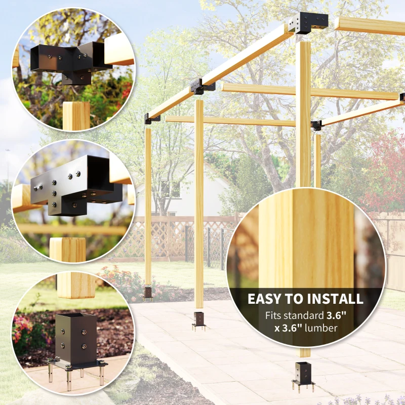 Outsunny 12PCS Pergola Kit, Pergola Brackets with 3-Way & 4-Way Corner Brackets for 9.6 x 9.6 cm (Actual 9.2 x 9.2 cm) Lumber
