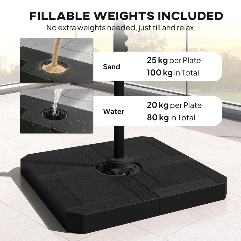 Outsunny Aluminiowy parasol ogrodowy Ø244cm z korbą, stojakiem, wodoodporny, obrotowy 360°, ciemnoszary