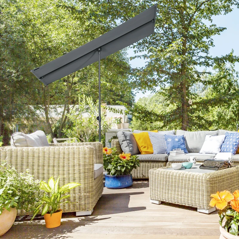 Outsunny Parasol de jardin inclinable auvent plat hauteur réglable polyester Anti-UV dim. 180L x 130l x 115-205H cm gris foncé