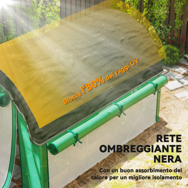 Outsunny Serra a Tunnel 3x2 m con Rete Ombreggiante Extra, Finestre e Ingresso a Zip, in PE e Acciaio, Verde