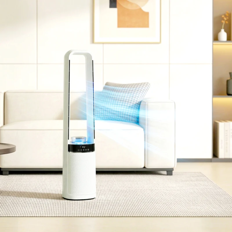 HOMCOM Ventilateur colonne silencieux 36dB, ventilateur tour pour chambre, 93,3cm de haut, oscillant à 45°, 3 vitesses, blanc