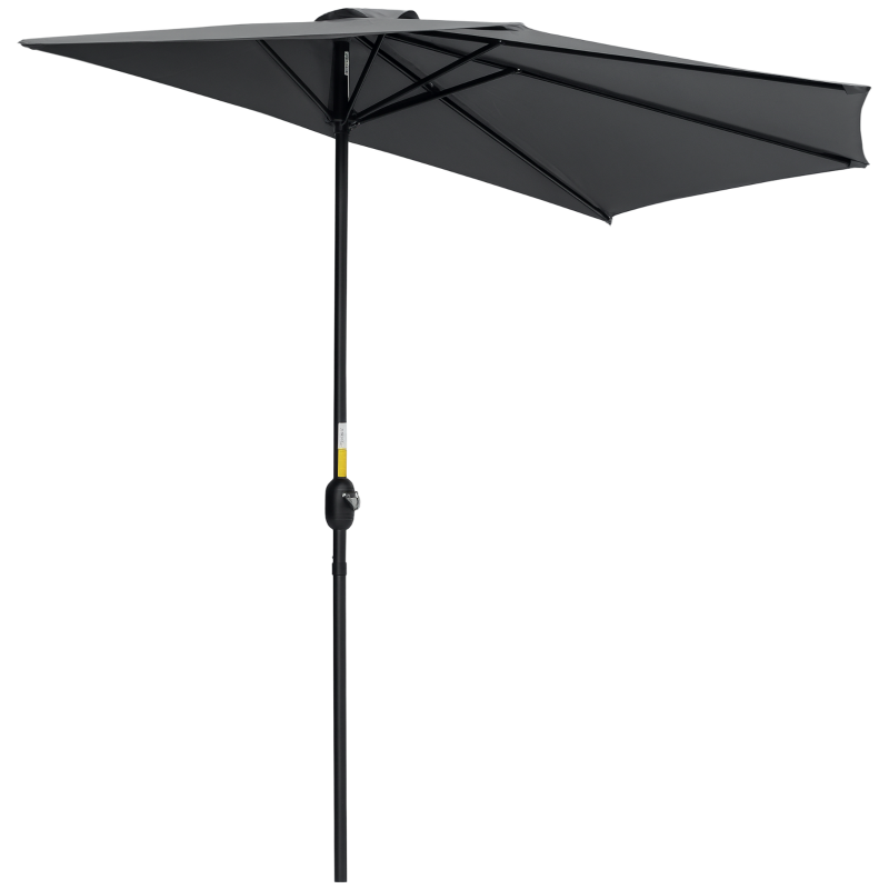 Outsunny Demi parasol parasol de balcon 5 entretoises métal cheminée incluse 2,93 x 1,5 x 2,49 m polyester haute densité gris