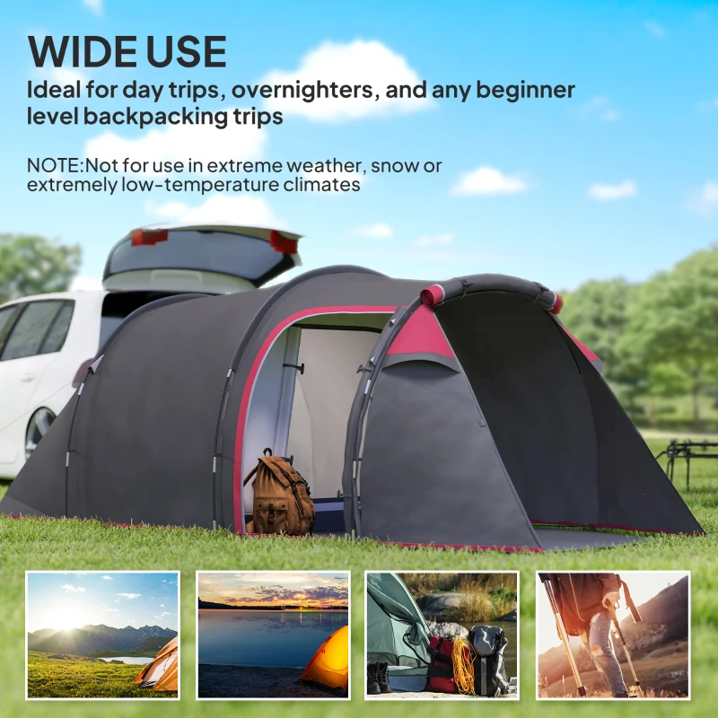 Outsunny Namiot dla 2-3 osób, 190T, tunelowy, szary, włókno szklane