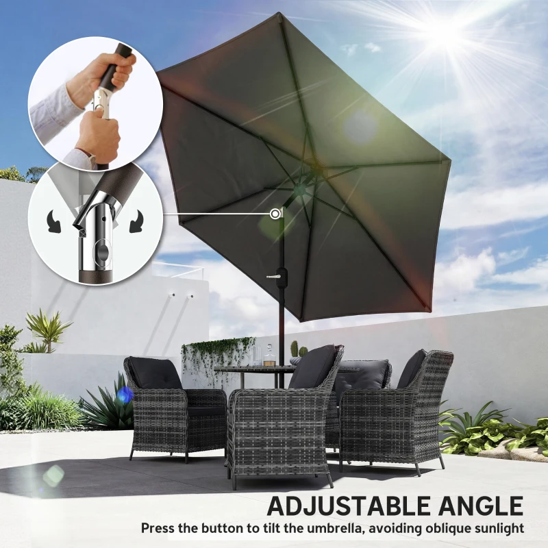 Outsunny 2.6 m Garden Parasol Umbrella with Aluminium Pole, Outdoor Patio Umbrella with Tilt and Crank, Vent, Black