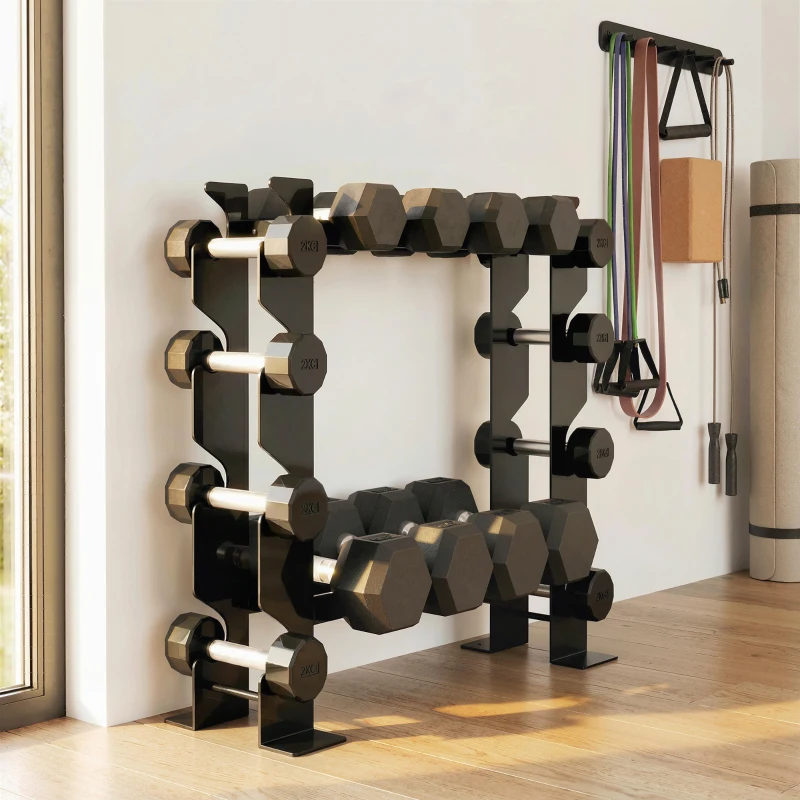 SPORTNOW 4-Tier Dumbbell Rack, Heavy-Duty Weight Rack for Dumbbells, Kettlebells and Multiple Balls, 200 KG Capacity, Black