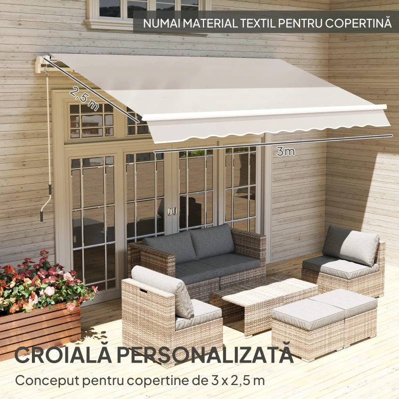 Outsunny Material de Înlocuire pentru Copertină Retractabilă, 282x250 cm, Gri