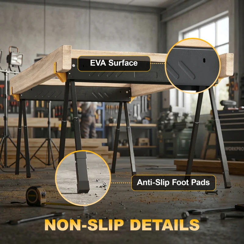 HOMCOM Set de 2 tréteaux pour scie pliants hauteur réglable pour bois 2x4 avec poignée crochets supporte jusqu'à 500 kg noir