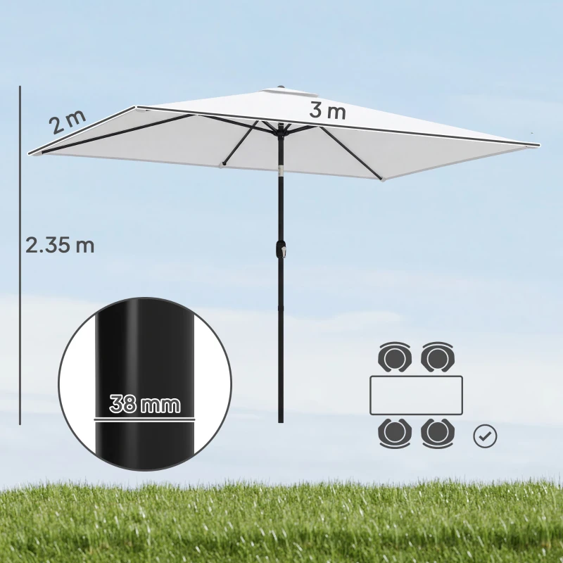 Outsunny Garden Parasol, Parasol Umbrella with Crank Handle, Tilt Function, Polyester Canopy, Cream White