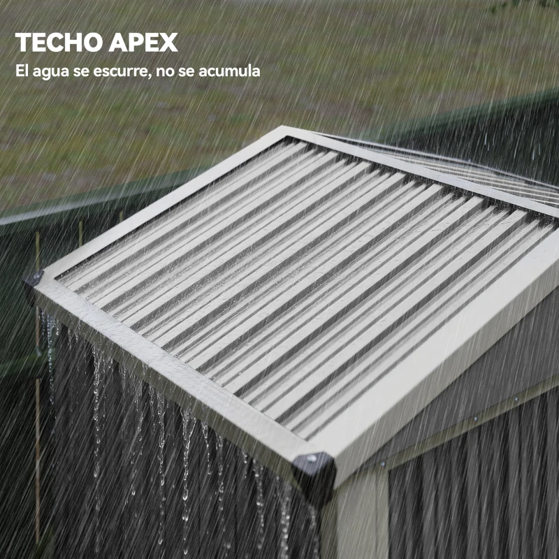 Outsunny Cobertizo de Jardín Exterior 1,1 m² 133x87x178 cm con 2 Puertas Correderas Techo Inclinado y Guantes Gris Plateado