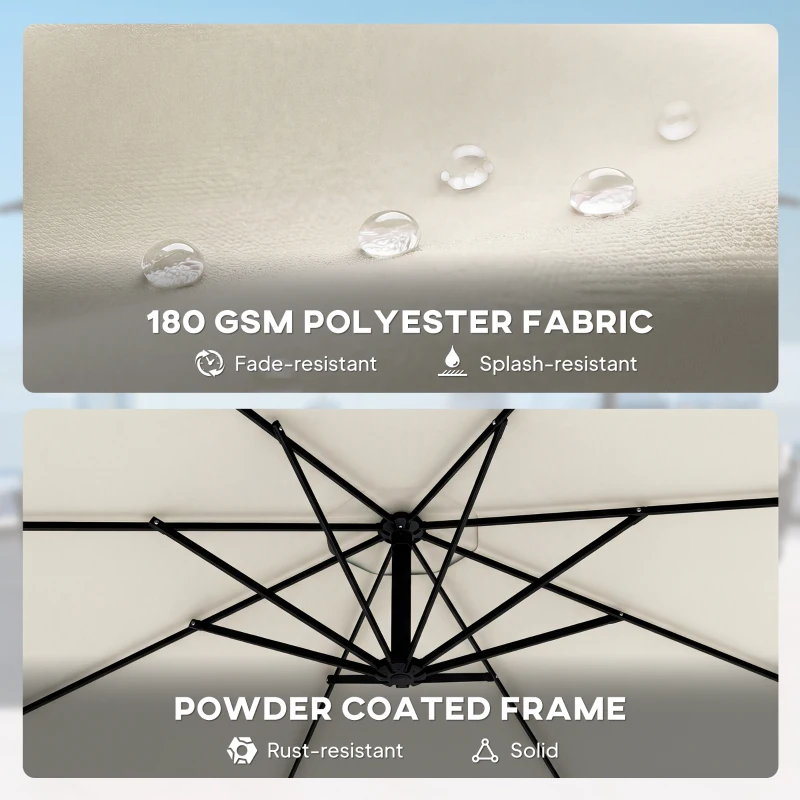 Outsunny Parasol ogrodowy Ø300 cm z mechanizmem korbowym, podstawą krzyżową i pokrowcem, kremowy