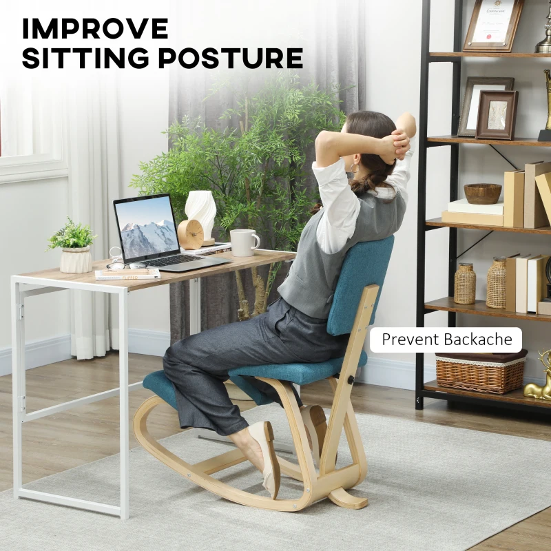 HOMCOM Ergonomiczne krzesło klęcznik, zdrowotne krzesło dla domu, biura, medytacji, ciemnoniebieskie