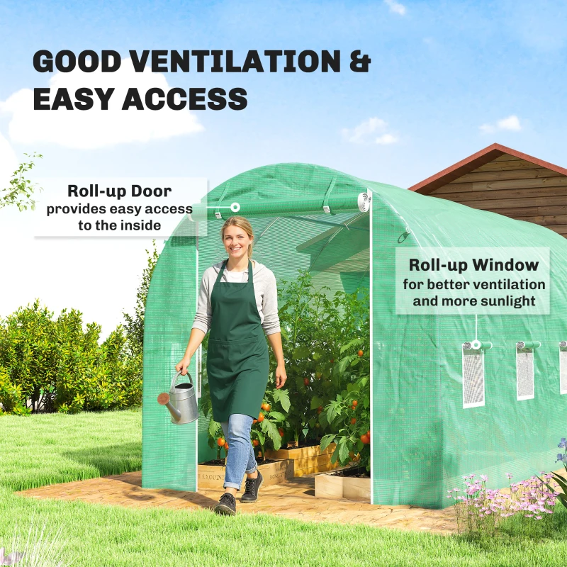 Outsunny Folia do szklarni 4 x 2 m, wodoodporna folia ogrodowa z drzwiami, 8 okien, ochrona UV, odporna na rozdarcia, polietylen zielony