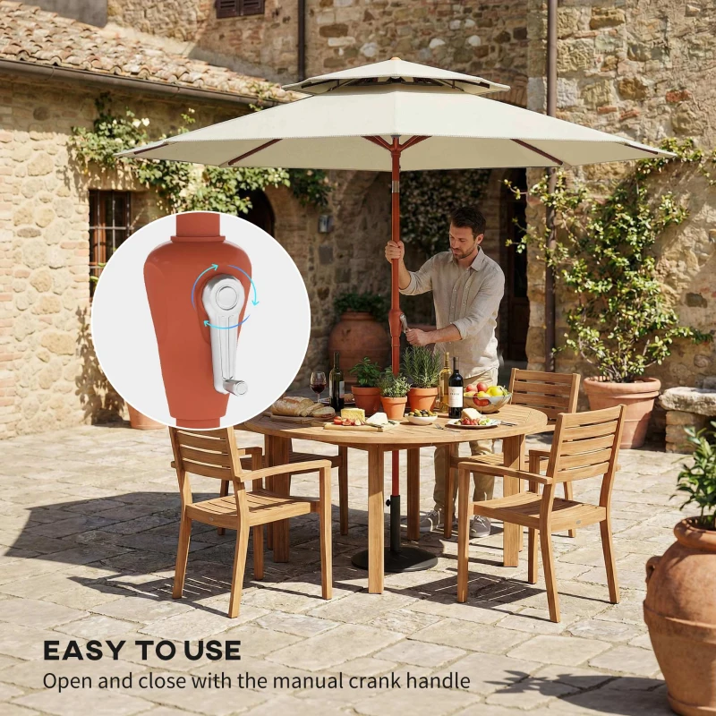Outsunny 2.7 m Garden Parasol with Double Top Outdoor Market Table Umbrella with Crank System, Cream White