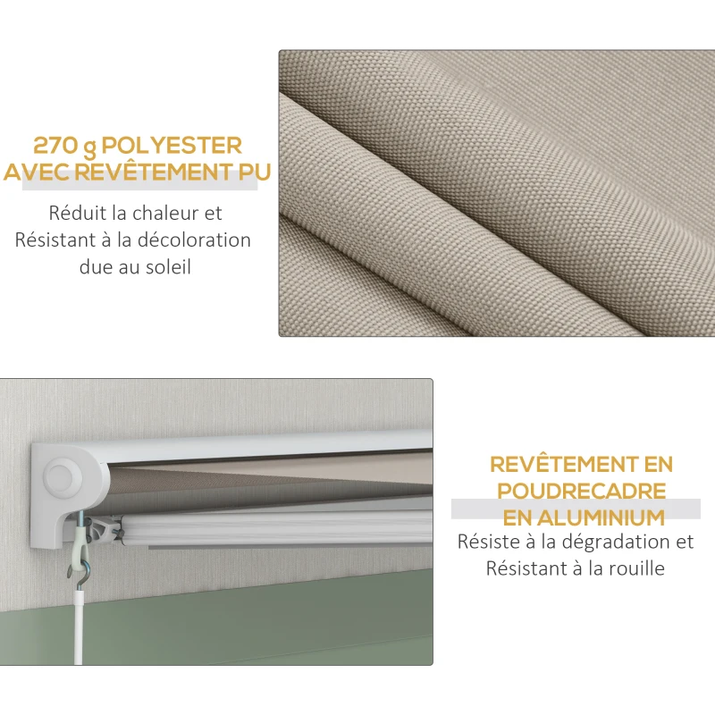 Outsunny Store banne électrique et Manuel rétractable 250L x 200l cm télécommande fournie alu. Polyester Haute densité, crème