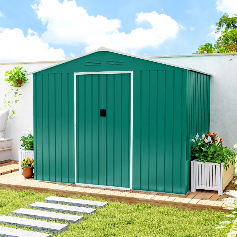 Outsunny Abrigo de Jardim Exterior 3,6 m² 236x171x191 cm com Portas Deslizantes e Ranhuras de Ventilação Verde