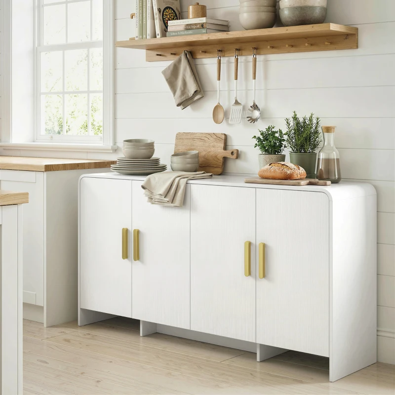 HOMCOM Aparador de Cozinha com 4 Prateleiras 4 Portas com Fecho Suave Móvel para TV de 72 Polegadas 152x40x80 cm Branco