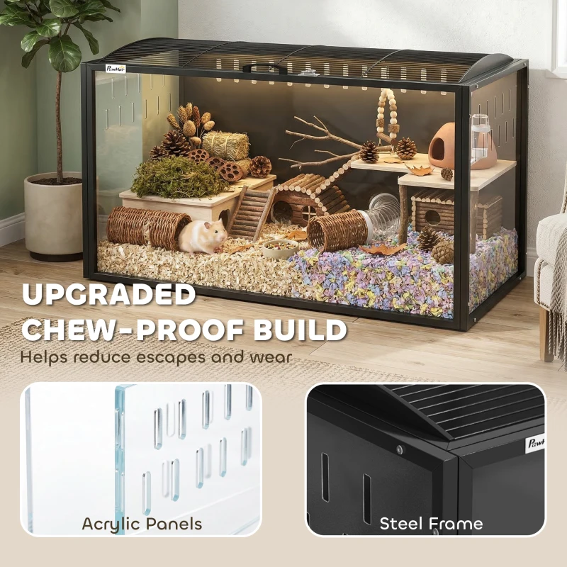 PawHut Hamster Cage Steel Chewproof with Openable Top, Deep Burrow for Dwarf Syrian Hamster, Gerbil, Rats, 105 x 51 x 53 cm