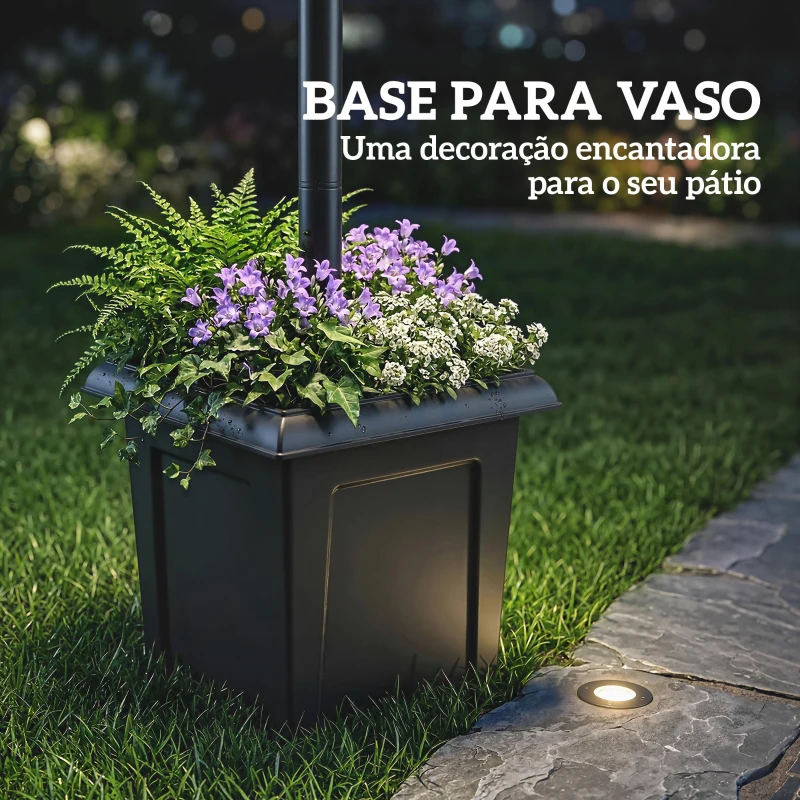Outsunny Candeeiro Solar de Exterior com Vaso 2 Cabeçais Impermeável IP44 Ligação Automática Altura Ajustável