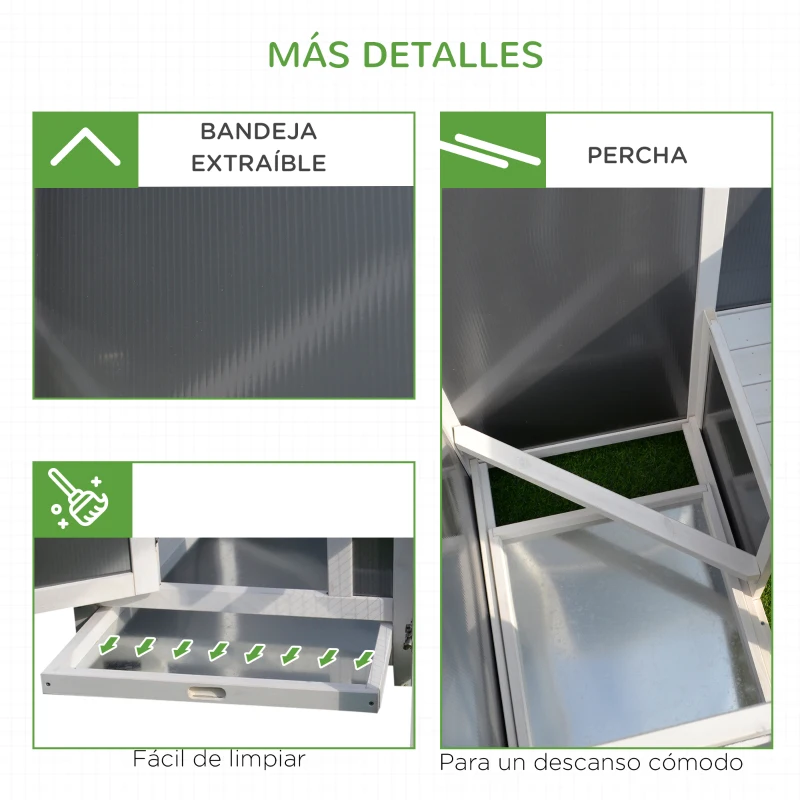 PawHut Gallinero Exterior Madera con Corredor Techo Abatible y Bandeja Extraíble Jaula para Gallinas Animales Pequeños Pollo 160x75x80cm