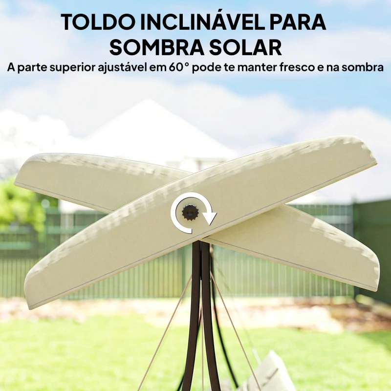 Outsunny Baloiço de Jardim Exterior de 3 Lugares com Toldo Ajustável e Estrutura de Aço 202x115x168 cm Bege