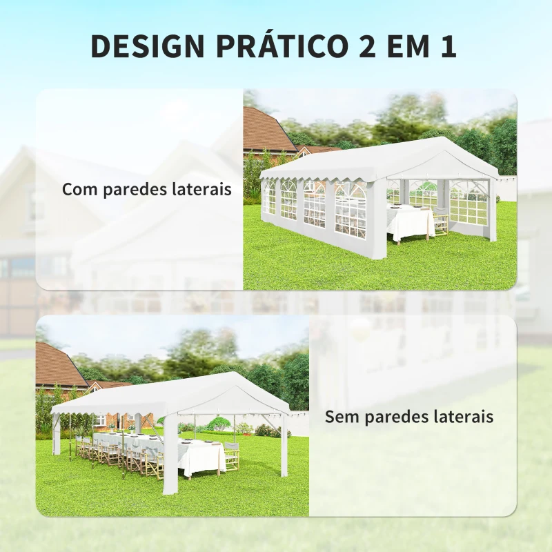 Outsunny Tenda para Festas 4x8 m Tenda de Jardim com Paredes Removíveis, Porta e Janelas UPF50+ Branco