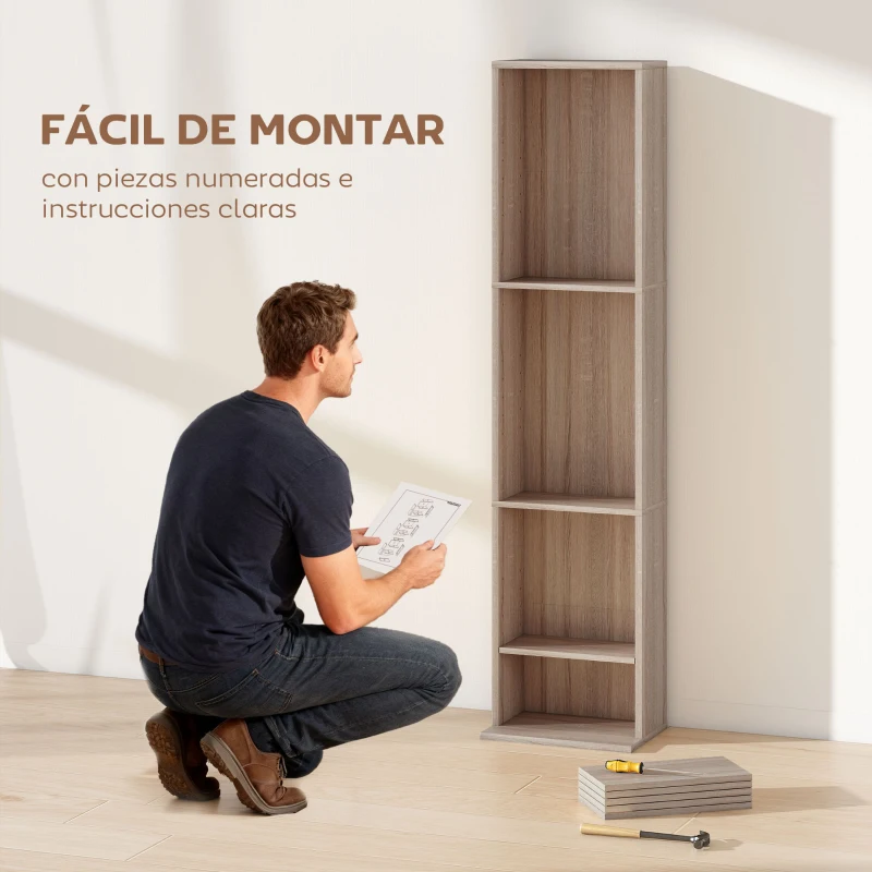 HOMCOM Estantería para CDs y DVDs con Estantes Ajustables Diseño Estrecho y Antivuelco para 260 CDs 33x24x140 cm Madera Natural