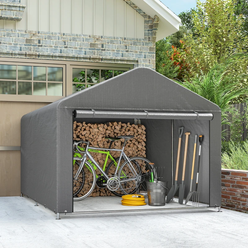 Outsunny Tenda de Jardim para Bicicletas com Estrutura de Metal Galvanizado Porta com Fecho Impermeável Anti-UV 2,4x2x2 m Cinzento