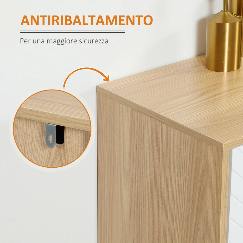 HOMCOM Mobile Contenitore con 2 Armadietti a Ripiani Regolabili, in Legno di Pino, 120x35x77.4 cm, color Legno e Bianco