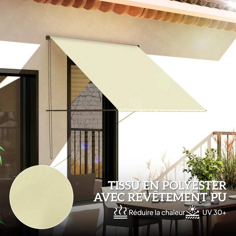 Outsunny Store banne manuel auvent rétractable Inclinaison réglable 150 x 116 cm protection UV aluminium polyester crème