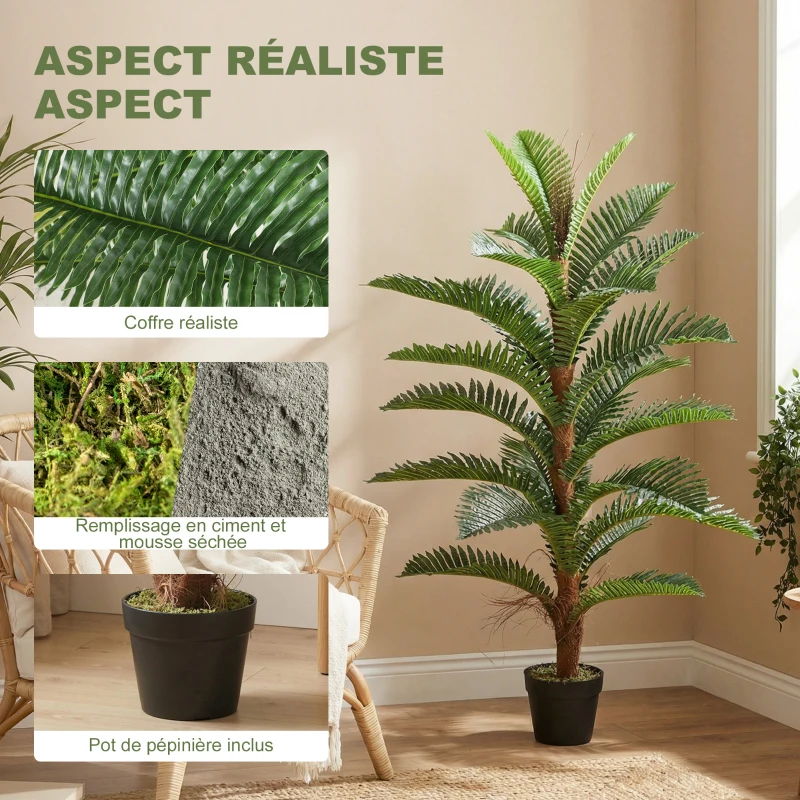 HOMCOM Palmier Artificiel palmier 120 cm avec 24 Feuilles en PEVA, Plante Décorative avec Pot en Plastique, Vert