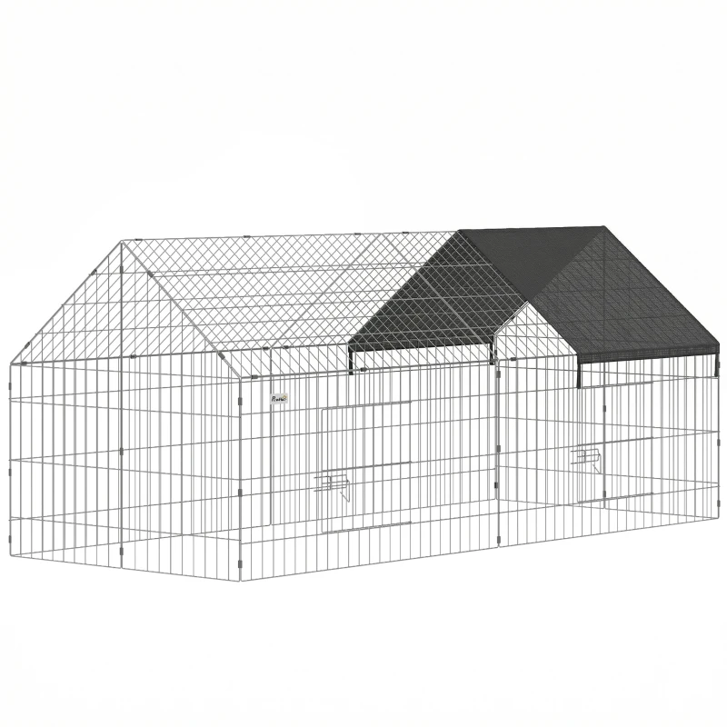 PawHut Rabbit Run with Protective Cover for  Small Animals, Chickens, Guinea Pigs, Tortoises, 180 x 75 x 75 cm, Black