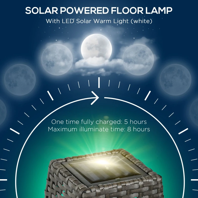 Outsunny Solarna lampa stojąca Rattan Solarna latarnia z czujnikiem światła Automatyczna LED w stylu boho IP44 Wodoodporna