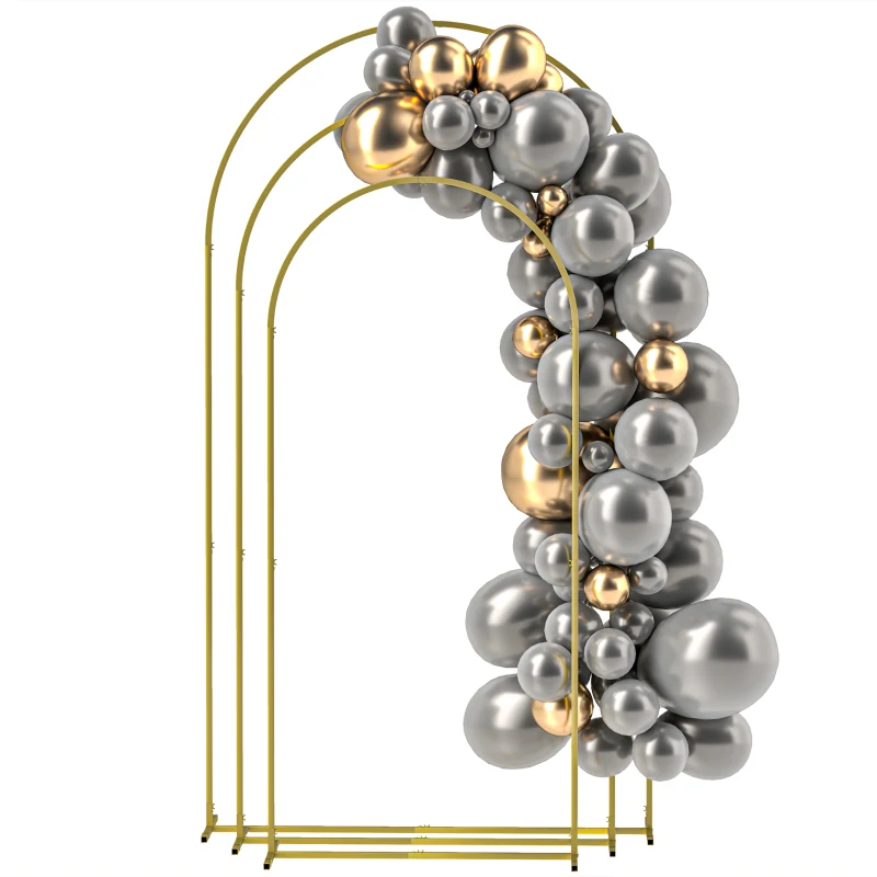 Outsunny Wedding Arch Frame Set, 2.2, 2, 1.8 m Metal Backdrop Stand Set of 3, Balloon Stand Set for Birthday Party, Bridal Shower, Graduation, Ceremony, Banquet Decorations, Gold Tone