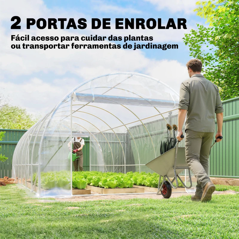 Outsunny Estufa tipo Túnel 296x597x199 cm com 2 Portas Enroláveis Estrutura de Aço Galvanizado e Cobertura em PE 150g/m² Transparente