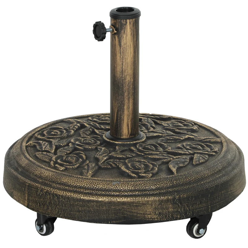 Outsunny Parasol Base, Umbrella Base with Wheels Cast Iron Effect, for Umbrella, Canopy, Weather Resistant, Bronze Tone