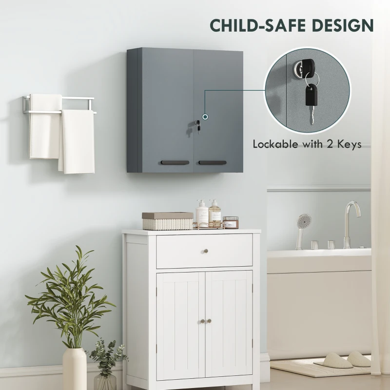 kleankin Szafka medyczna, zamykana szafka na leki z 2 drzwiami i 6 półkami, grafitowy szary