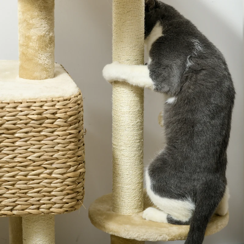 PawHut 95cm Cat Tree Tower for Indoor Cats, with Scratching Post, Cat House, Toy Ball, Platform - Beige
