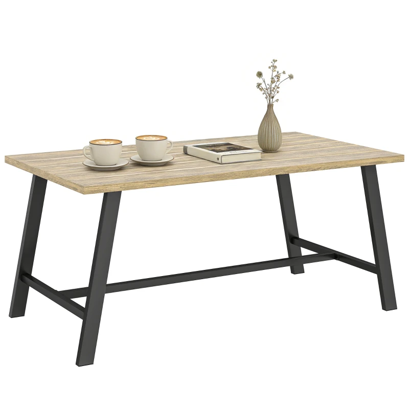 Outsunny Outdoor-Couchtisch, rechteckiger Metall-Beistelltisch mit Tischplatte in Holzoptik, 100 x 55 cm, Braun