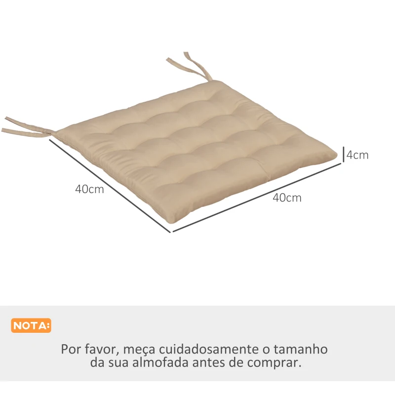 Outsunny Conjunto de 6 Almofadas para Cadeiras de Jantar 40x40 cm 6 peças Almofadas para Cadeiras de Jardim Acolchoadas com Fitas Cáqui