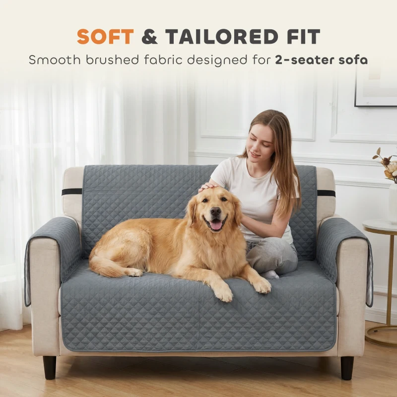 PawHut Waterproof Sofa Cover 2 Seater, Soft Couch Cover for Dogs Cats Pets, Non Slip Sofa Slipcoevr with Elastic Straps