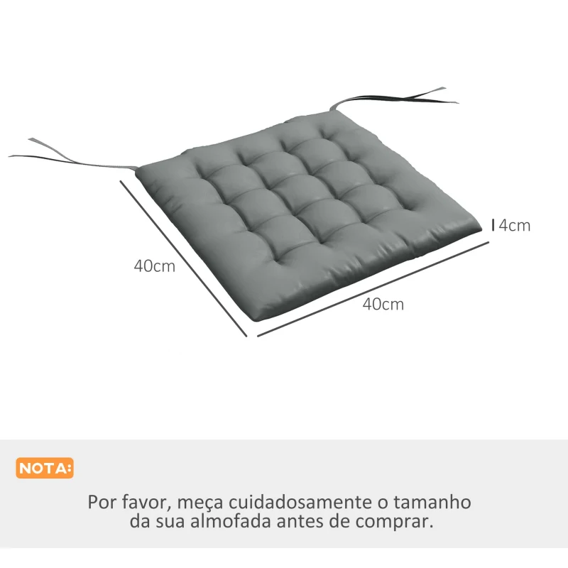 Outsunny Conjunto de 6 Almofadas para Cadeiras de Jantar 40x40 cm 6 Unidades Almofadas para Cadeiras de Jardim Acolchoadas com Fitas Cinzento