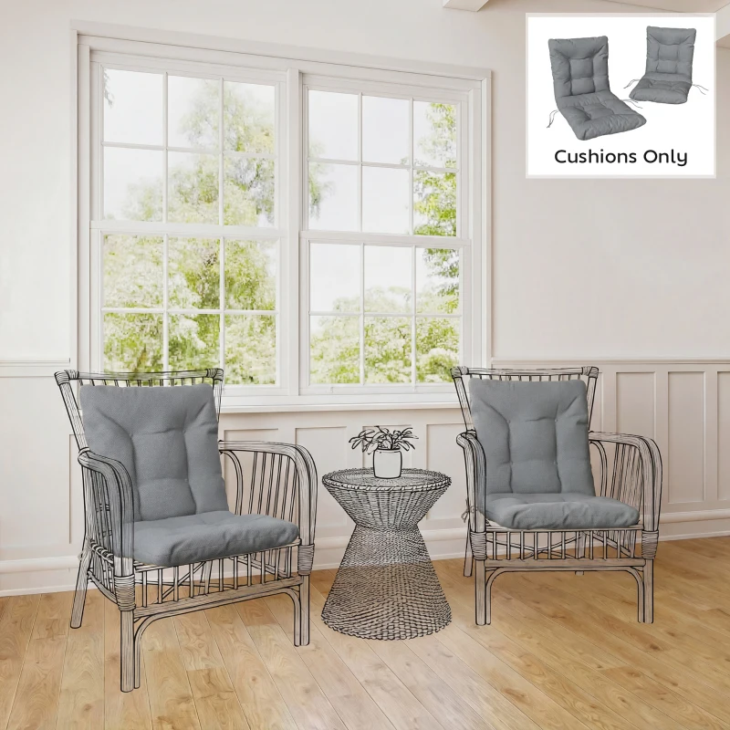 Outsunny Poduszki ogrodowe z oparciem i paskami, wodoodporne poduszki do wnętrz i na zewnątrz, jasnoszary