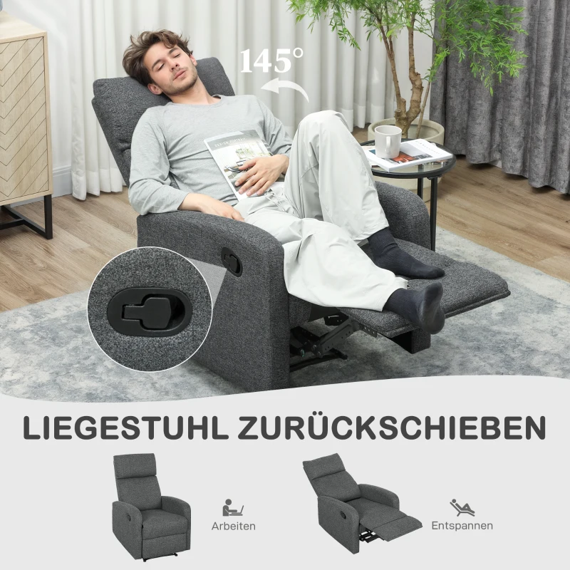 HOMCOM Relaxsessel, verstellbarer Liegesessel mit anpassbarer Beinstütze, Moderner Wohnzimmersessel mit Stoffbezug, Grau