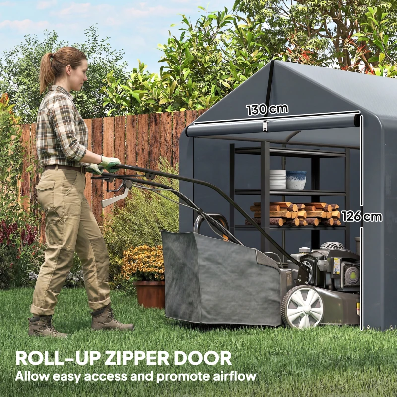 Outsunny Namiot Garażowy 2,2 x 1,6 m Wodoodporny Namiot na Narzędzia z Drzwiami na Zamek Stalową Ramą, UV-Odporny Ciemnoszary