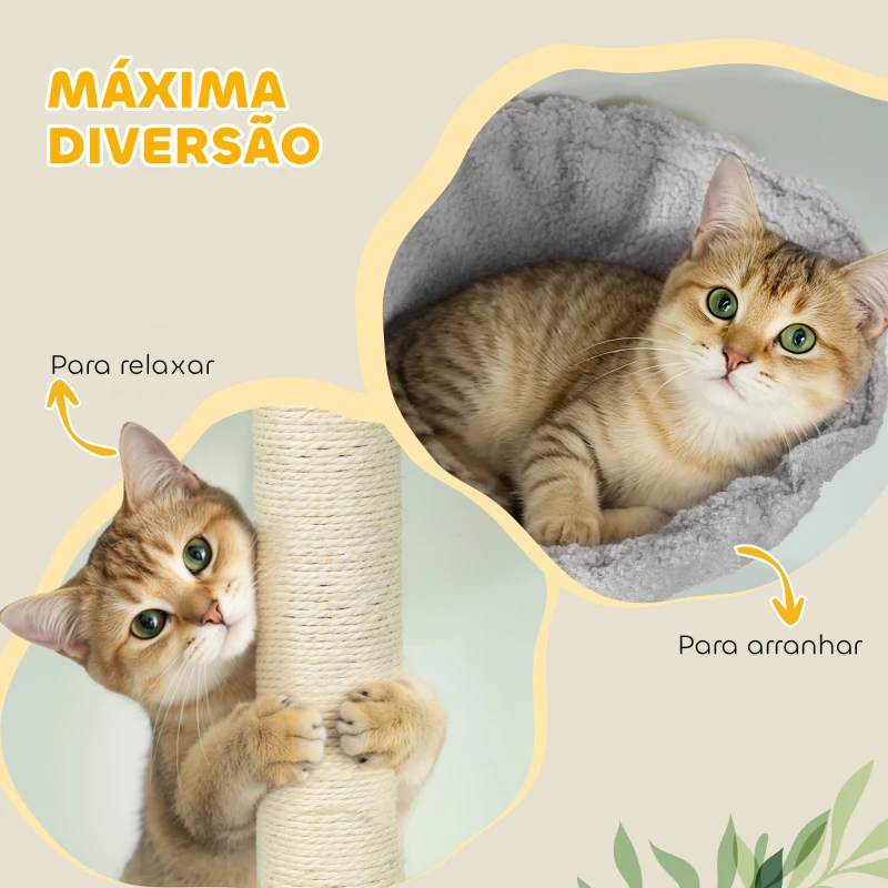 PawHut Arranhador para Gatos de Chão a Teto com Altura Ajustável de 220-240 cm Rede Plataformas em Flor Cavernas Rampa e Bola Cinza