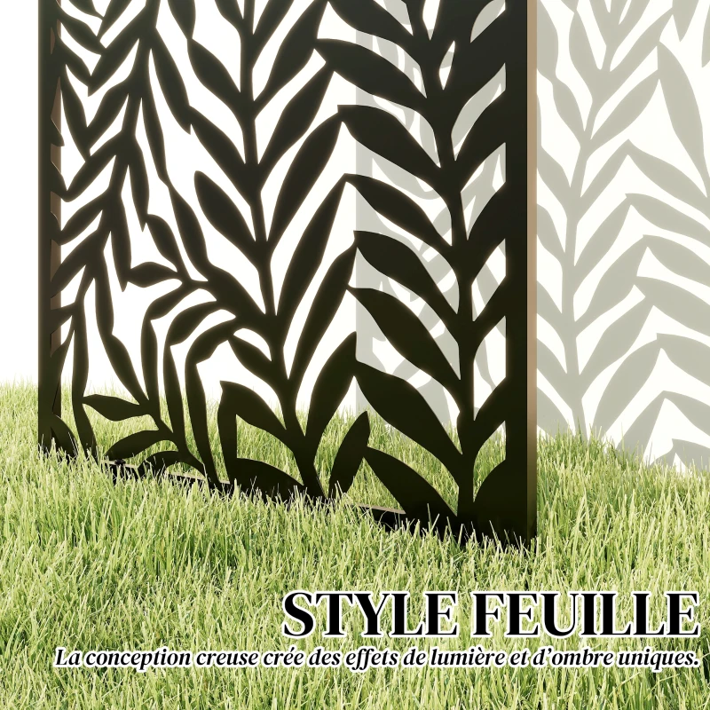 Outsunny Panneau Brise Vue décoratif Extérieur, Claustra Décoratif Jardin à motif découpé en feuilles, 130 x 65 cm, Noir